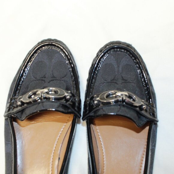 Coach Size 9 B Black Logo W Patent Leather Trim FORTUNATA Slip On Moc Toe Flats - Picture 9 of 11
